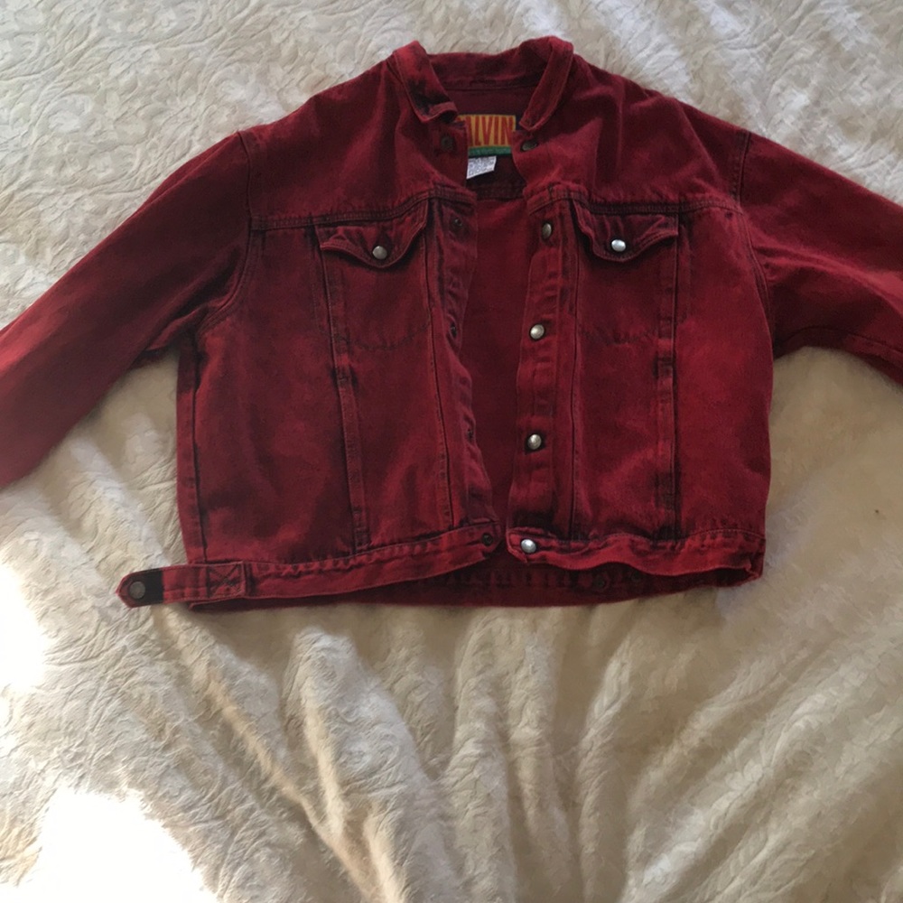 Red acid washed Calvin Klein denim jacket